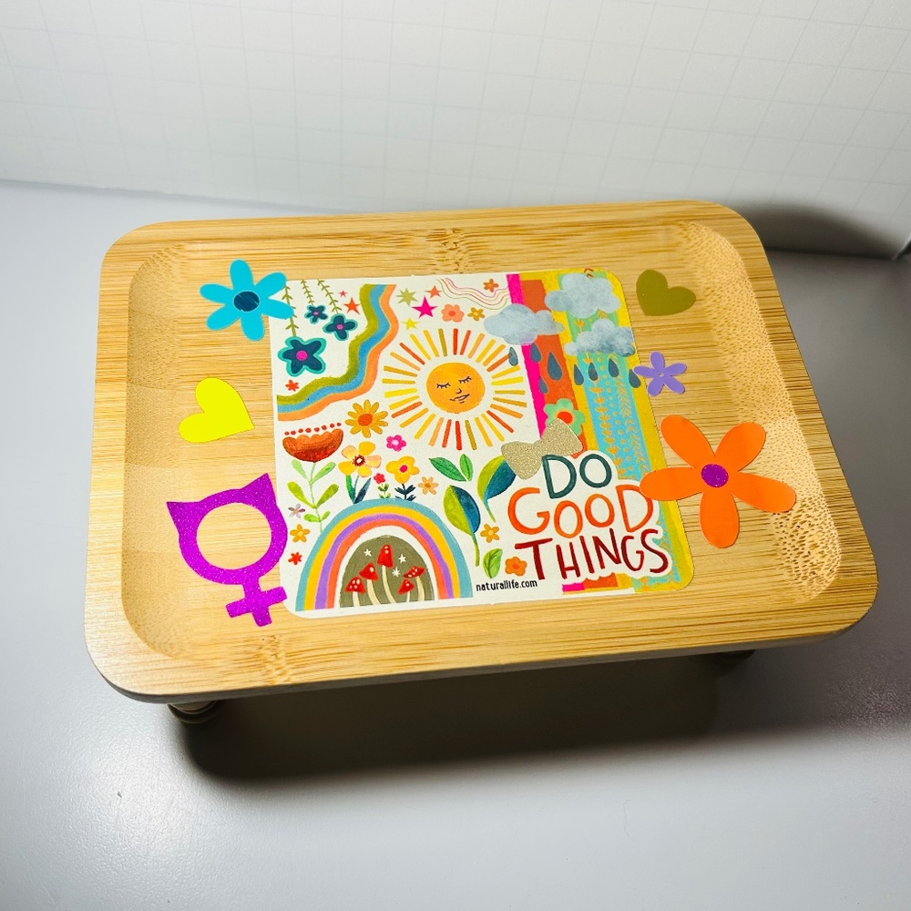 Mini Bamboo Riser or Trinket Tray, designed w/ Natural Life sticker + - Picture 2 of 3